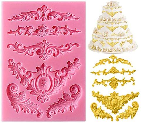 Generic Diy 3D Sculpted Flower Royal Lace Baroque Scroll Silicone Mold Fondant Mold Cupcake Cake Decoration Tool Silicone Sculpted Flower Lace Mould 3D Cake Mold
