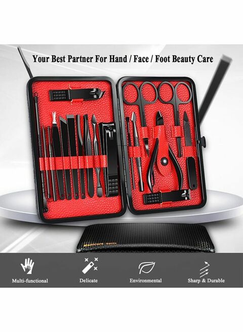 Manicure Set, Pedicure Kit 18 in 1 Nail cutter Stainless Steel Professional Grooming Kit Fingernails Scissors Toenails clippers Nail Tools with Black Leather Travel Case
