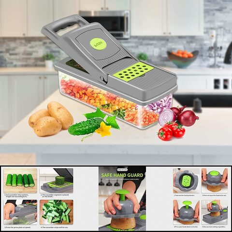 Generic Vegetable Slicer-14-In-1 Multifunctional Veggie Slicer Food Cutter, Household Kitchen Gadgets For Vegetables And Fruit, Gray