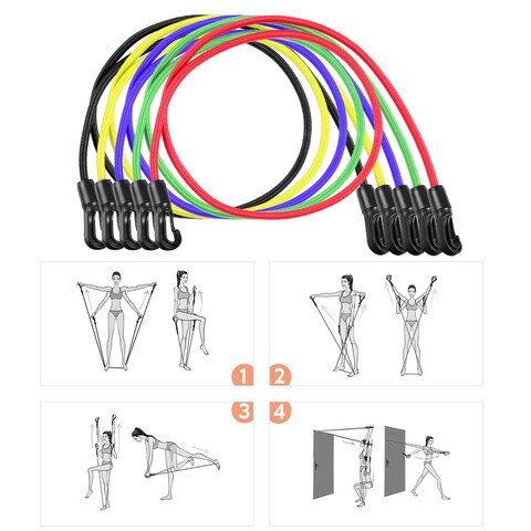Generic-11pcs Resistance Bands Set Workout Fintess Exercise Tube Bands Door Anchor Ankle Straps Cushioned Handles with Carry Bags for Home Gym Travel