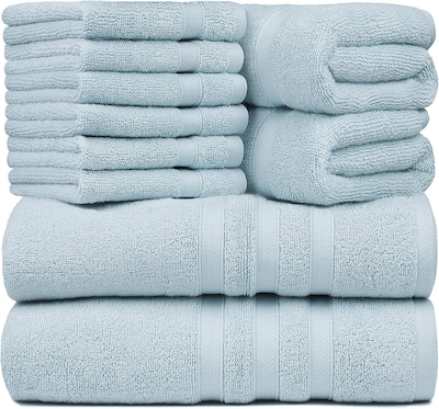 2 Washcloths, 2 Hand Towels, 2 Bath Towels, Soft & Absorbent 600 GSM  Premium Hotel & Spa Quality 6 Piece Genuine Turkish Cotton Bathroom Towel  Set, Aqua Blue (6 Piece Turkish Towel