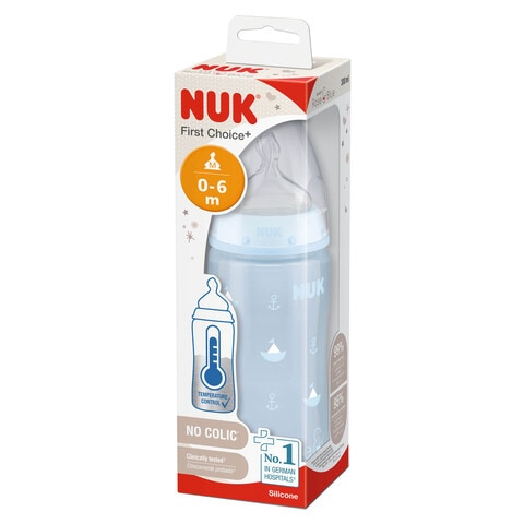 NUK First Choice+ Feeding Bottle With Teat 0-6m Blue 300ml