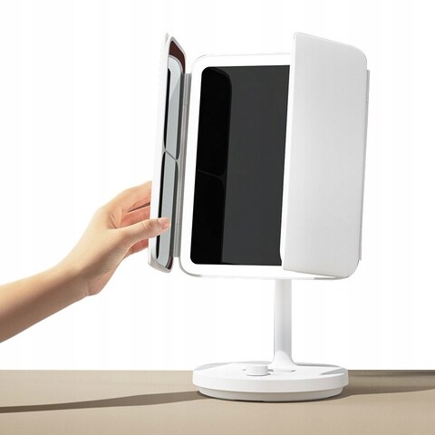 Jordan &amp; Judy NV536 Foldable LED Makeup Mirror With Intelligent Time Display 4 in 1 Polygonal Cosmetic Mirror Adjustable Light   2400mAh Rechargable Battery - White