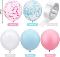 Party Time 35pcs Gender Reveal Party Decoration Supplies Blue Pink White Confetti Mylar Latex Balloon Garland Kit Boy or Girl Metallic Tinsel Foil Fringe Curtain with Balloon Arch Strip for Baby Showe