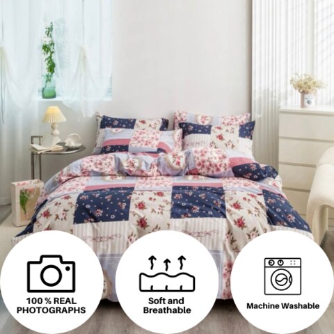 LUNA HOME King size 6 pieces Bedding Set without filler, Pink Color Flower Design