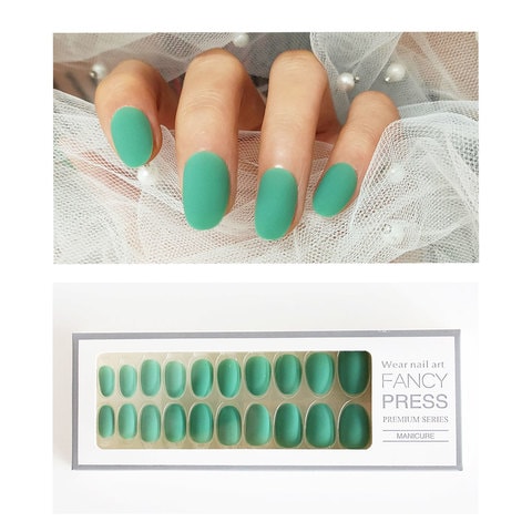 اشتري Generic-CK548 Matte Fake Nails Full Cover Press on Nails 24pcs Mint Green في الامارات