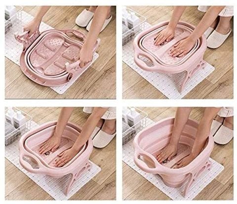 Generic-CK807 Pink Color Silicone Folding Portable Detox Foot Spa Massage Foot Wash Basin