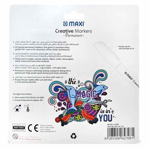 Maxi Creative Bullet Tip Permanent Markers MX-40-12A Multicolour 12 PCS