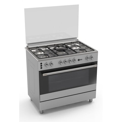 AFRA 90X60cm Stainless Steel Gas Cooker, 5 Gas Burners, Large Capacity Oven, Glass Top Lid, G-MARK, ESMA, ROHS, And CB Certified, 2 Years Warranty