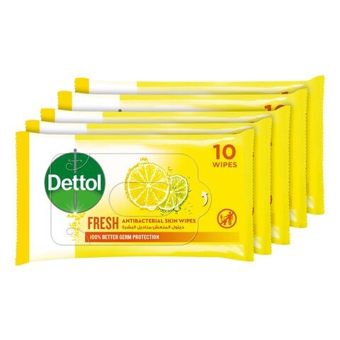 Dettol Anti Bacterial Fresh Skin 10 Wipes Pack of 5