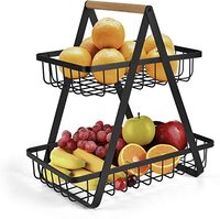 2-Tier Countertop Fruit Basket Storage, Vegetable Rack Bread Display Stand for Kitchen, Black