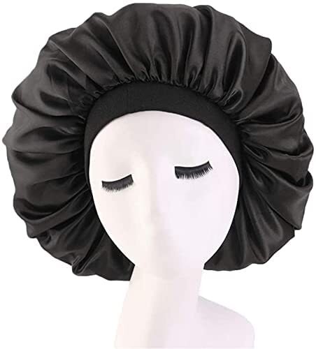 Women&#39;s Adjustable Reversible Satin Bonnet - Soft Double Sided Sleep Cap, Protects Natural Hair, Assorted Colors (Black)