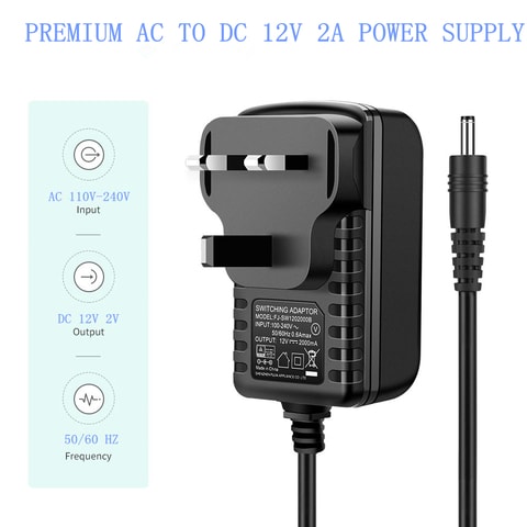XBW - DC Power Supply 12V 2A, AC 110-240V to DC 12V Adaptor Power Cable Led Transformer Converter Portable Wall Charger