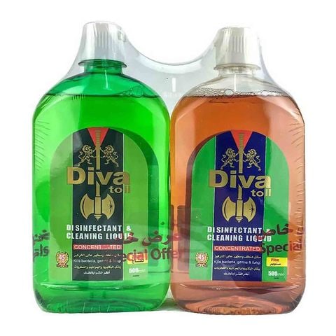 Diva Toll Liquid Multi-Purpose Cleaner with Pine Scent - 500ml with Cleaner with Apple Scent - 500ml