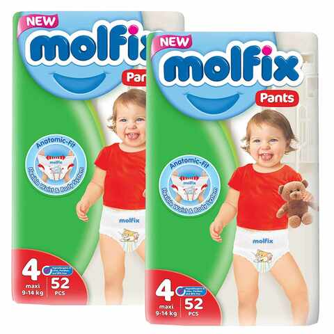 Molfix 52 Baby Diaper Pants Size 4 Maxi 9-14kg White Jumbo Pack of