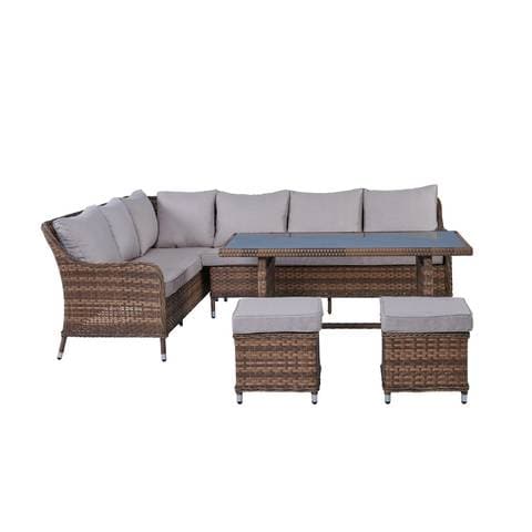 Mychoice Majlis Wicker Corner Sofa Set With Table Brown Pack of 5