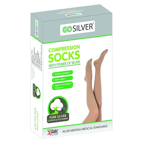 Go Silver Over Knee High, Compression Socks,Class 1 (18-21 mmHG) Closed Toe with Silicon Flesh Size 7