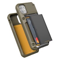 VRS Design Damda Glide PRO designed for iPhone 11 case cover [Semi Automatic] slider door Credit card holder Slot wallet [4 cards] - Khaki