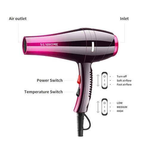 Buy Sunhome Professional Hair Care Hair Dryer Red Black Three Position Hot And Cold Air Switch Strong Wind 2000w Model 8992 Online Shop Beauty Personal Care On Carrefour Uae