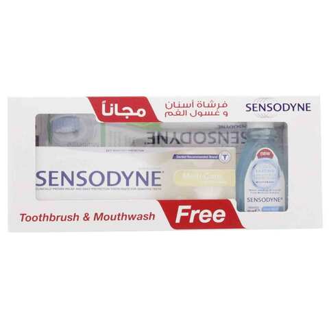 Sensodyne Toothpaste Multicare + Whitening 75 Ml + Sensodyne Mouthwash Cool Mint 50 Ml + Sensodyne Toothbrush Multicare