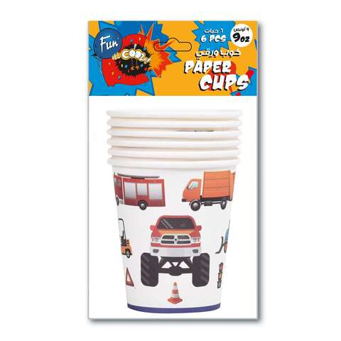 Fun Car Theme Paper Cup White 266ml Pack of 6