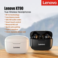 Lenovo-White XT90 TWS In-ear Earphones BT 5.0 Headphones True Wireless Earbuds with Touch Control Hands-Free Stereo Sound Noise Canceling IP54 Waterproof Dual host Binaural HD Call Type-C Interface