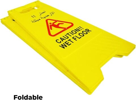 Caution Wet Floor Sign - Yellow   Plastic Slippery Floor Warning Sign   Two Side Foldable Slippery Floor Sign for Outdoor and Indoor