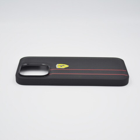 Ferrari Genuine Leather Hard Case With Debossed Stripes Iphone 13 Pro Black
