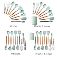 Generic-11PCS Cooking Utensils Kitchen Utensil Set Silicone Kitchenware Set Wooden Handle&nbsp;Cookware Set Chef Nonstick Cookware Kitchen Gadgets