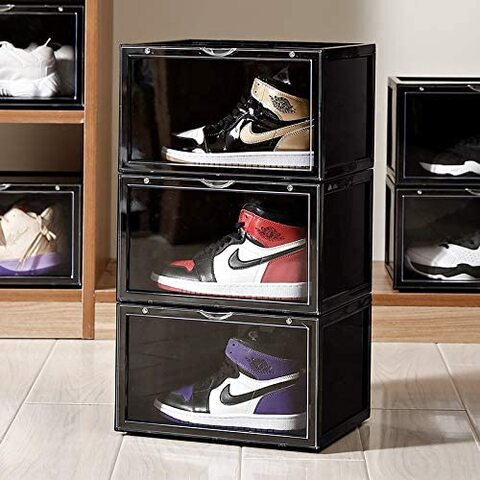 1CHASE Shoe Storage Box Side Open High Quality storage Organizer Boxes Stores Shoes Size up to UK 46 Big Size 3 Box Set Black