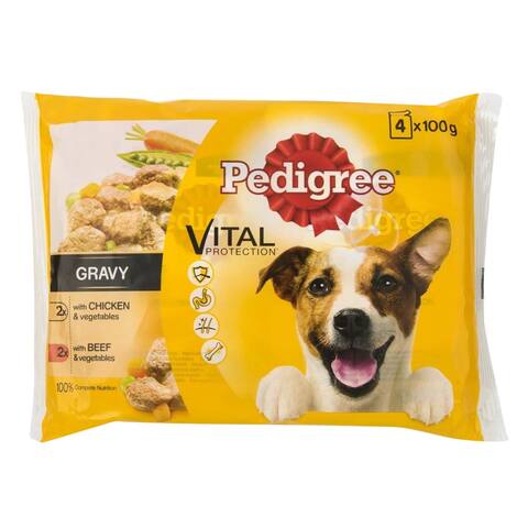 Pedigree Vital Protection Chicken/Beef And Vegetables In Gravy Dog Food 100g x Pack Of 4