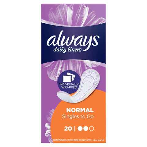 Always Daily Liners Comfort Protect Individually Wrapped Normal Pantyliners White 20 countx18