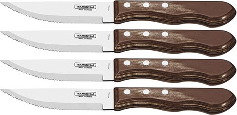 Tramontina 4 Piece Jumbo Knives Set - Stainless Steel Professional Sharp Chef Knives With Plywood Handles