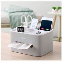 Aiwanto Plastic Tissue Box (Grey) And 5 Pack Disposable Face Towel Desktop Tissue Holder Plastic Tissue Box