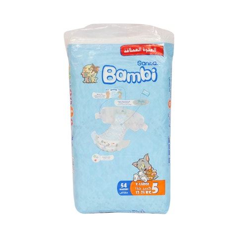 Bambi Baby Diapers Jumbo Pack Size 5 Extra Large, 12-22kg, 54&#39;s