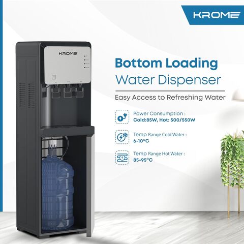 Krome Bottom Loading Water Dispenser, Hot, Cold And Normal Water, Floor Standing, Made With SUS 304 Tank And Food-Grade Silicone Gel Tube, Child Lock For Hot Water, Silver &amp; Black, KR-WDBL 3TB