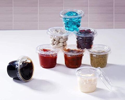 100 Sets] 4 oz Small Plastic Containers with Lids, Jello Shot Cups with Lids,  Disposable Portion Cups, Condiment Containers with Lids, Souffle Cups for  Sauce and Dressing 100 4 oz. 