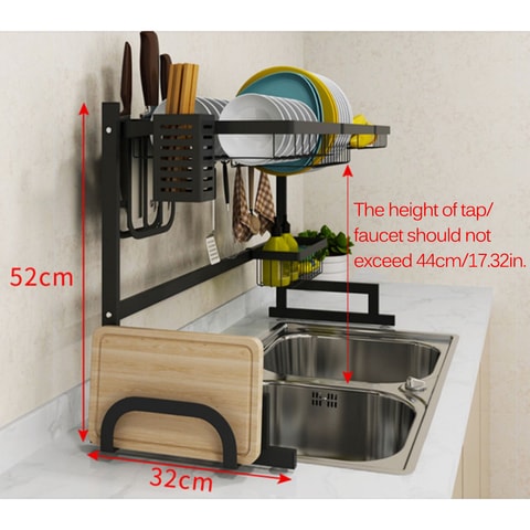 Generic-Over the Sink Stainless Steel Dish Rack Dish Drainer Drying Dryer Rack Holder with Draining Board Chopsticks Holder for Kitchenware