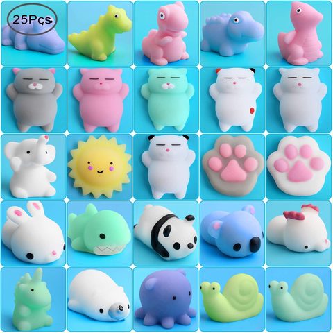 Outee Mochi Squishy Toy, 25 Pcs Mochi Squishy Animals Mini Toys Stress Relief Squishy Random Animals Squishy Toys Mini Squishy Animals Stress Toys Cat Mini Stress Squishies