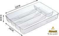 Atraux 2 PCs Clear Plastic Drawer Organizer Trays With 5 Compartments For Makeup, Jewelery &amp; Kitchen Utensils
