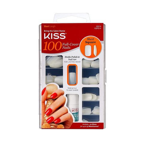 Kiss Full-Cover Short Square Nails S13 White 100 count