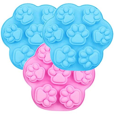 Generic Silicone Chocolate Moulds, 3 Pcs Non-Stick Puppy Dog Paw Shape Baking Trays, Frozen Dog Treats Cookies Mould Ice Cube Trays Decorations Mould Soap Making Supplies Wax Melt Moulds - Blue, Pink