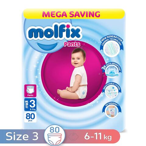 Molfix Antibacterial Diapers Pants - Midi 3 - 80 Diapers
