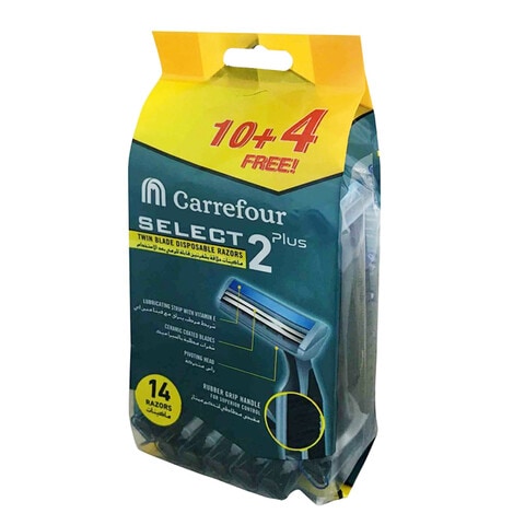 Carrefour Select 2 Plus Twin Blade Disposable Blue Razor 14 Razors
