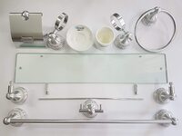 Bathroom Hardware Set Bathroom Accessories Set Wall Mounted 7 piece Zinc Alloy Royal Silver, Towel Bar, Glass Shelf, Tissue Paper Holder, Towel Ring, Toothbrush Holder, Soap Holder and Bathrobe Hook