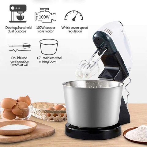 Electric Stand Mixer 7-Speed Setting Power Egg Beater Kitchen Mixer with  Dough Hooks Beaters