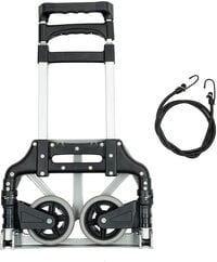 Heavy Duty Hand Truck &amp; Trolley - 75KG Capacity Aluminum Utility Cart with Adjustable Shaft&ndash; Moving Equipment, Great For Lifting Boxes &amp; Luggage With Rope(Black)