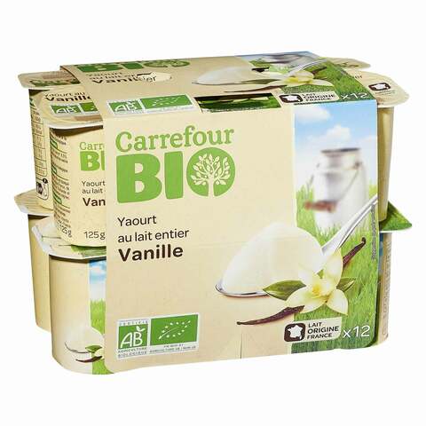 Carrefour Bio Organic Vanilla Yoghurt 125g Pack of 12