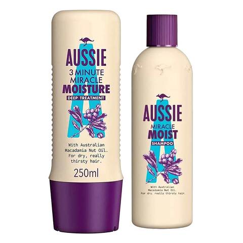 ophobe overvælde svindler Aussie Miracle Moist Shampoo and 3 Minute Miracle Hair Moisturizer 250ml +  300ml 50%Off price in UAE | Carrefour UAE | supermarket kanbkam