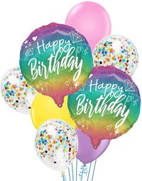 Party Time 8-Pieces Balloons Set with Gradient Rainbow Happy Birthday Foil Balloons, Latex and Confetti Birthday Party Decorations For Kids, Boys, Girls &amp; Adults